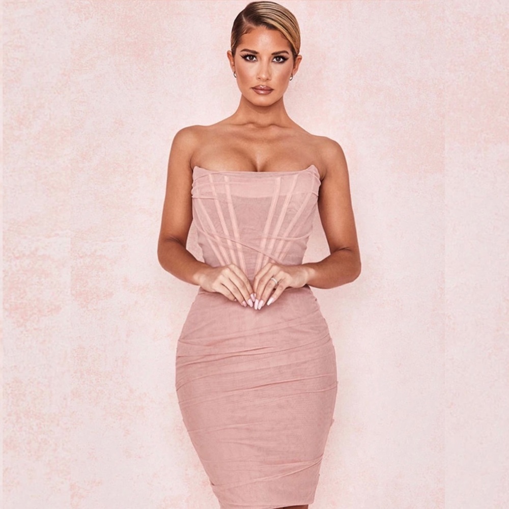 ~Pristine Prominence:Pink Corset Pencil Dress~